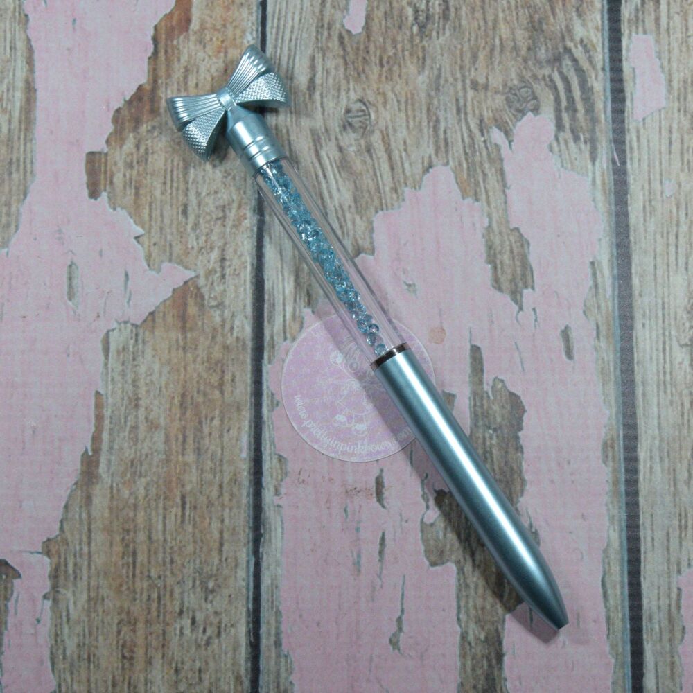 Cute Pen - Bow crystal topper Blue