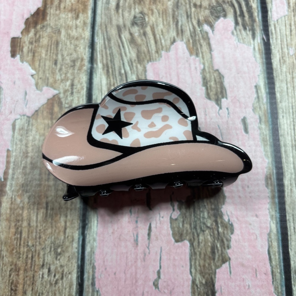 Novelty claw clip - Cowboy Hat in Brown