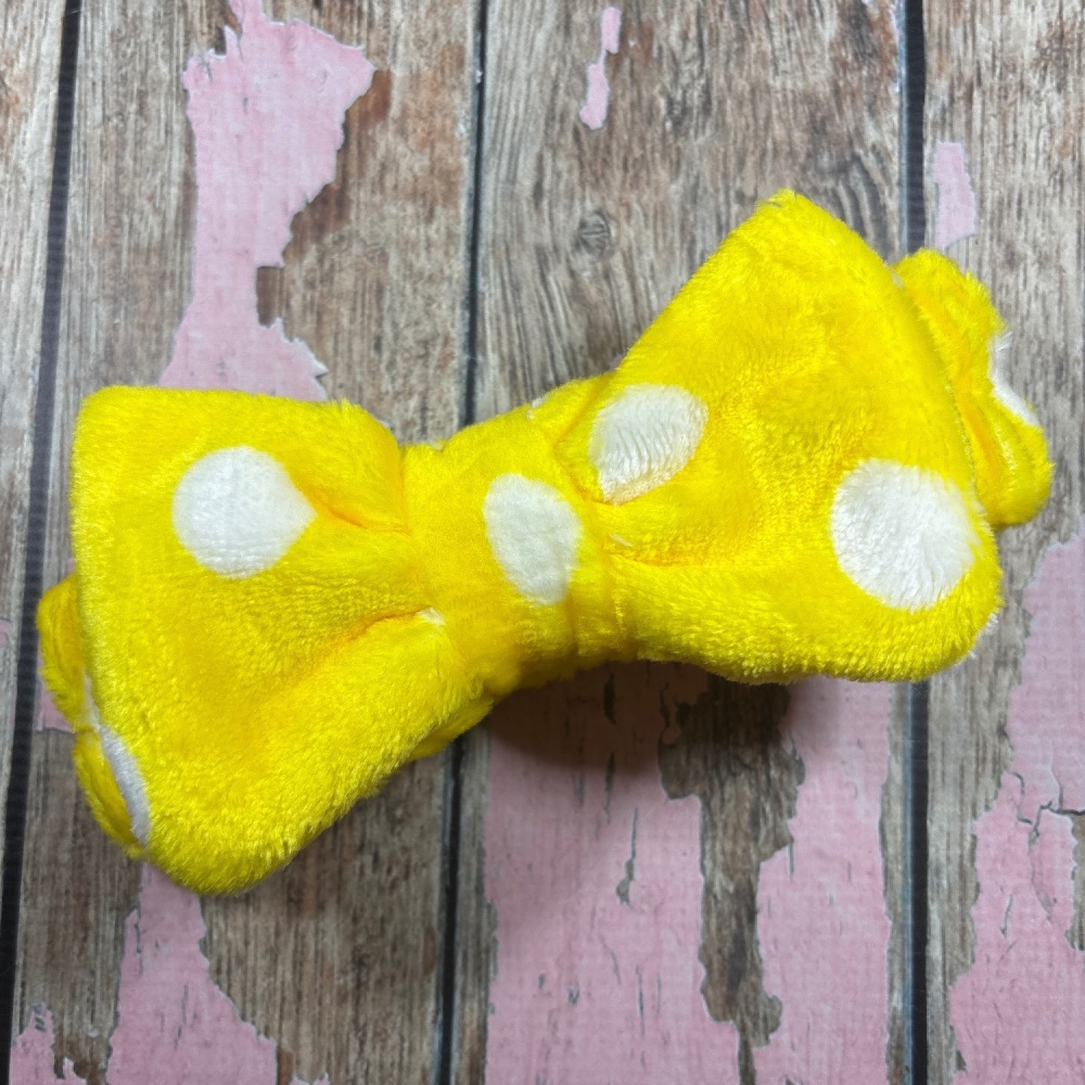 Soft Wash Bow Head Band - Yellow with White Spots