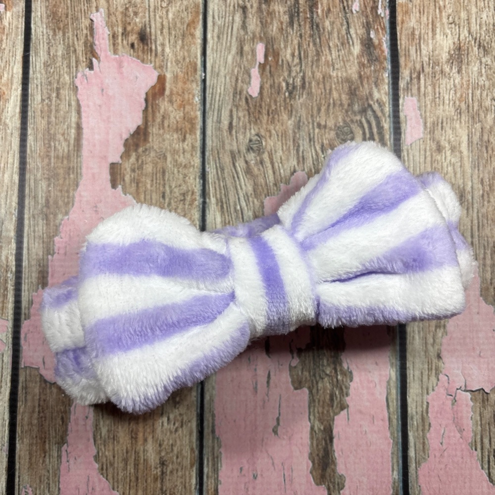 Soft Wash Bow Head Band - Purple and White Striped
