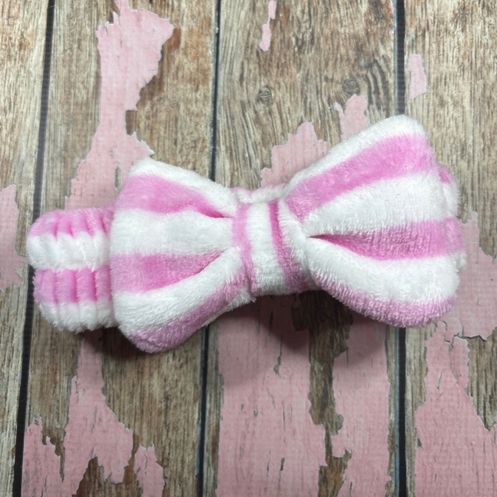 Soft Wash Bow Head Band - Pink and White Striped
