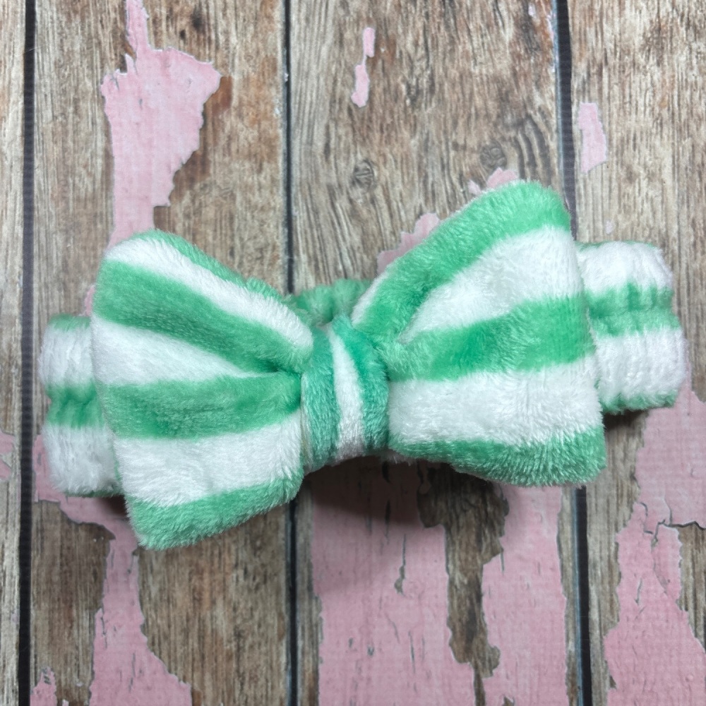 Soft Wash Bow Head Band - Green and White Striped