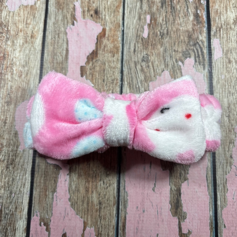 Soft Wash Bow Head Band - Pink and White Coloured Spots