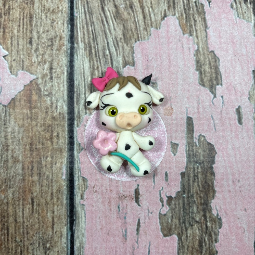 Little Girl Cow Pink bow Pink flower