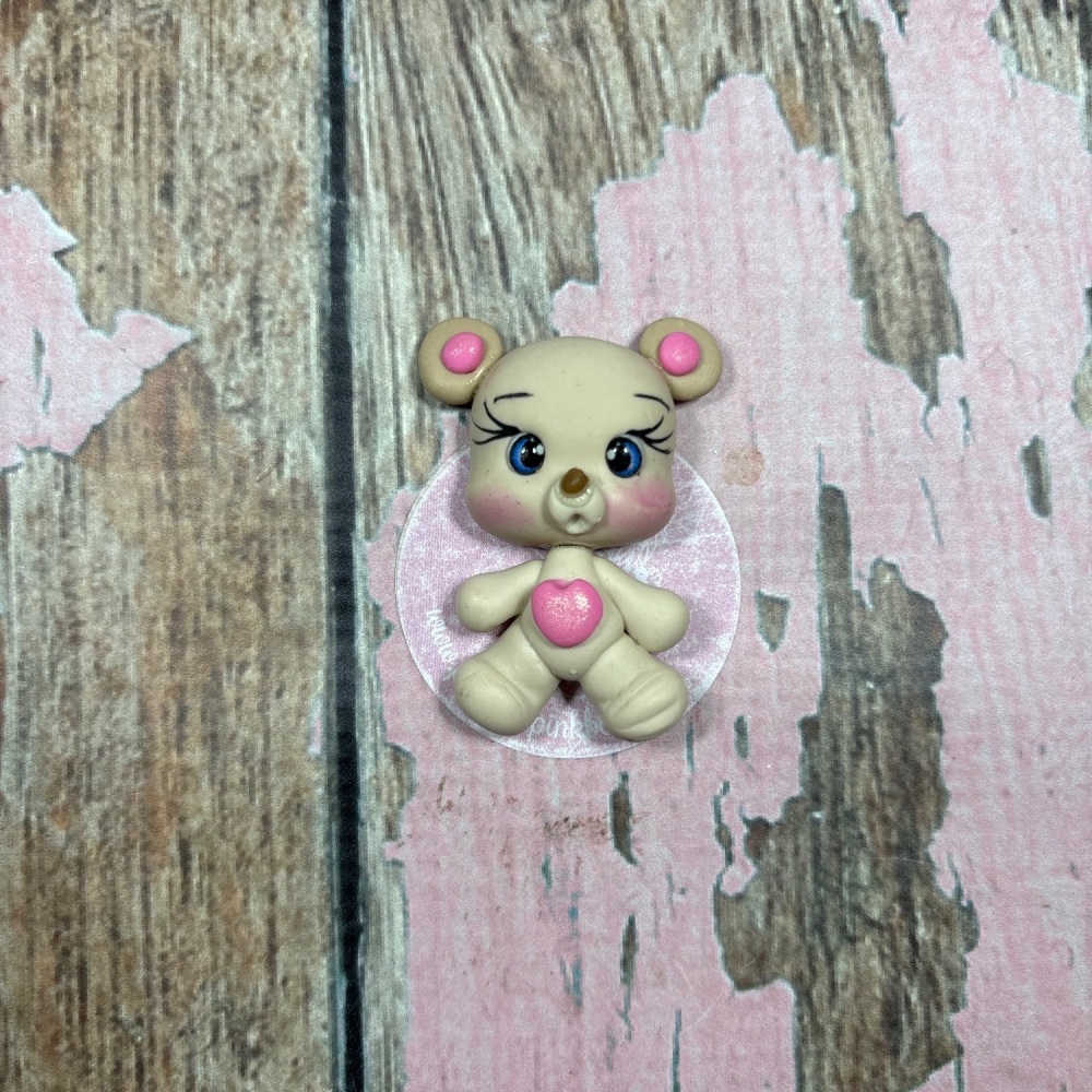 Little Girl Teddy bear Pink heart Blue eyes