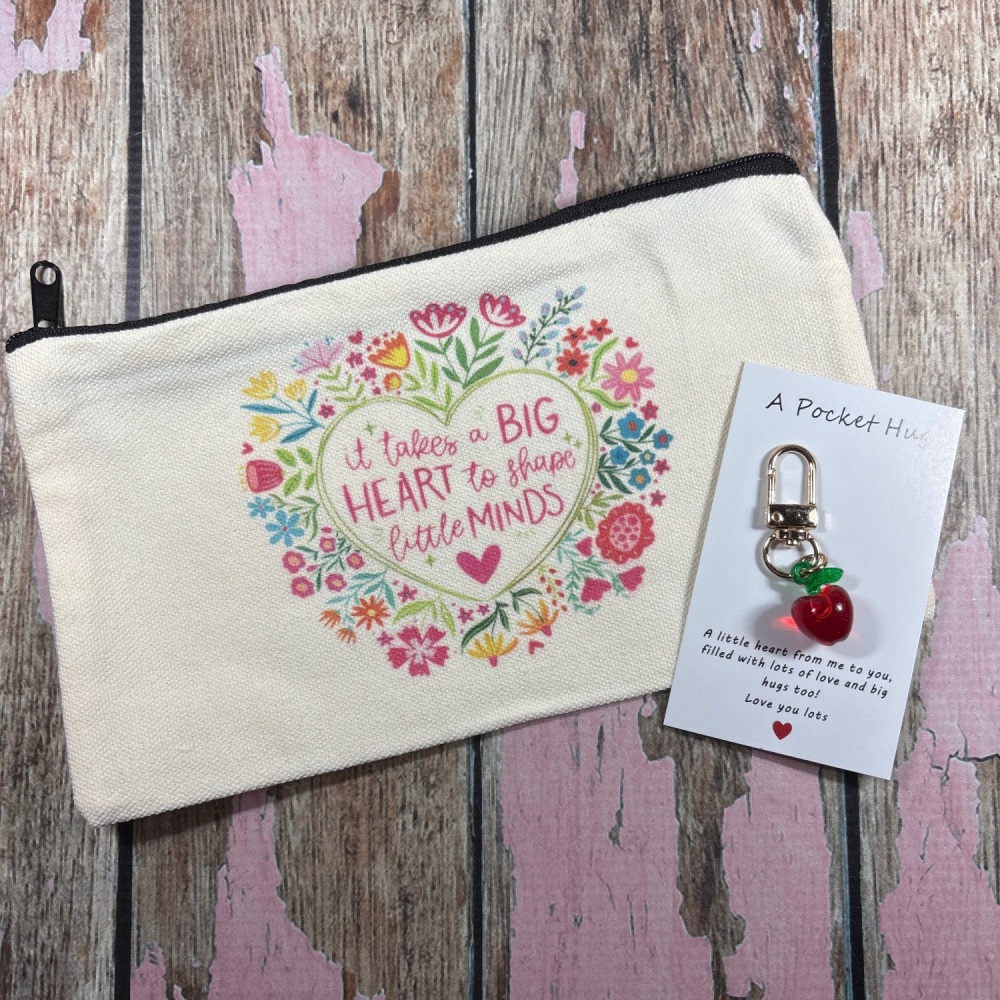 Teacher pencil case and pocket hug - It takes a big heart to shape little minds