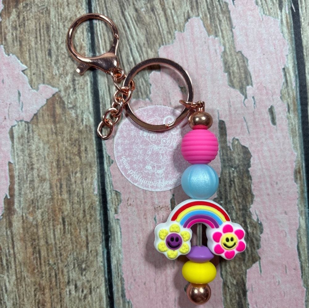 Charm Keychain - Flower Power Rainbow