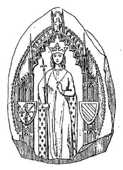 A reproduction in black ink of the seal of Margaret of Burgundy, wife of King Louis X of France.