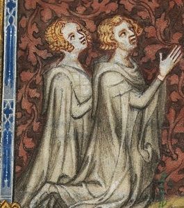 A manuscript image of Bonne of Luxembourg and her husband King John II of France.