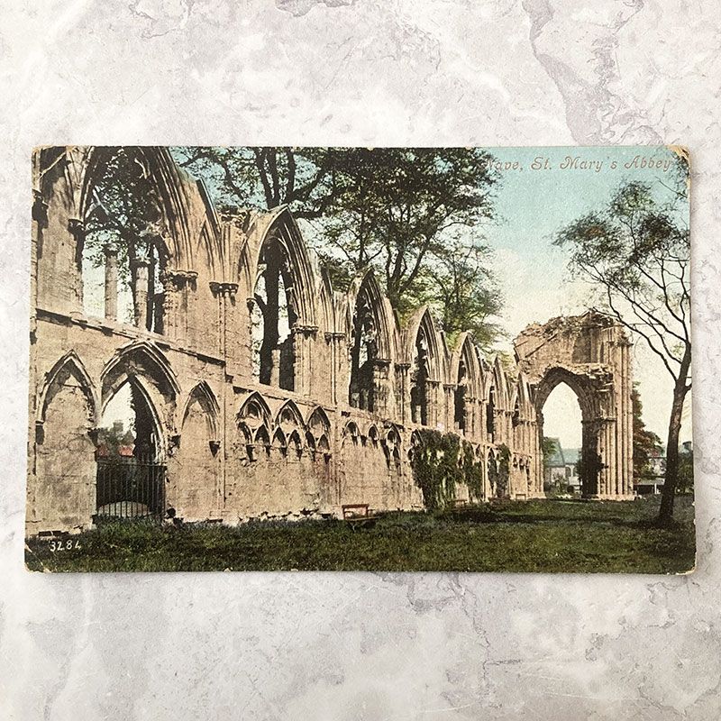 Vintage postcard showing St Mary's Abbey, York.