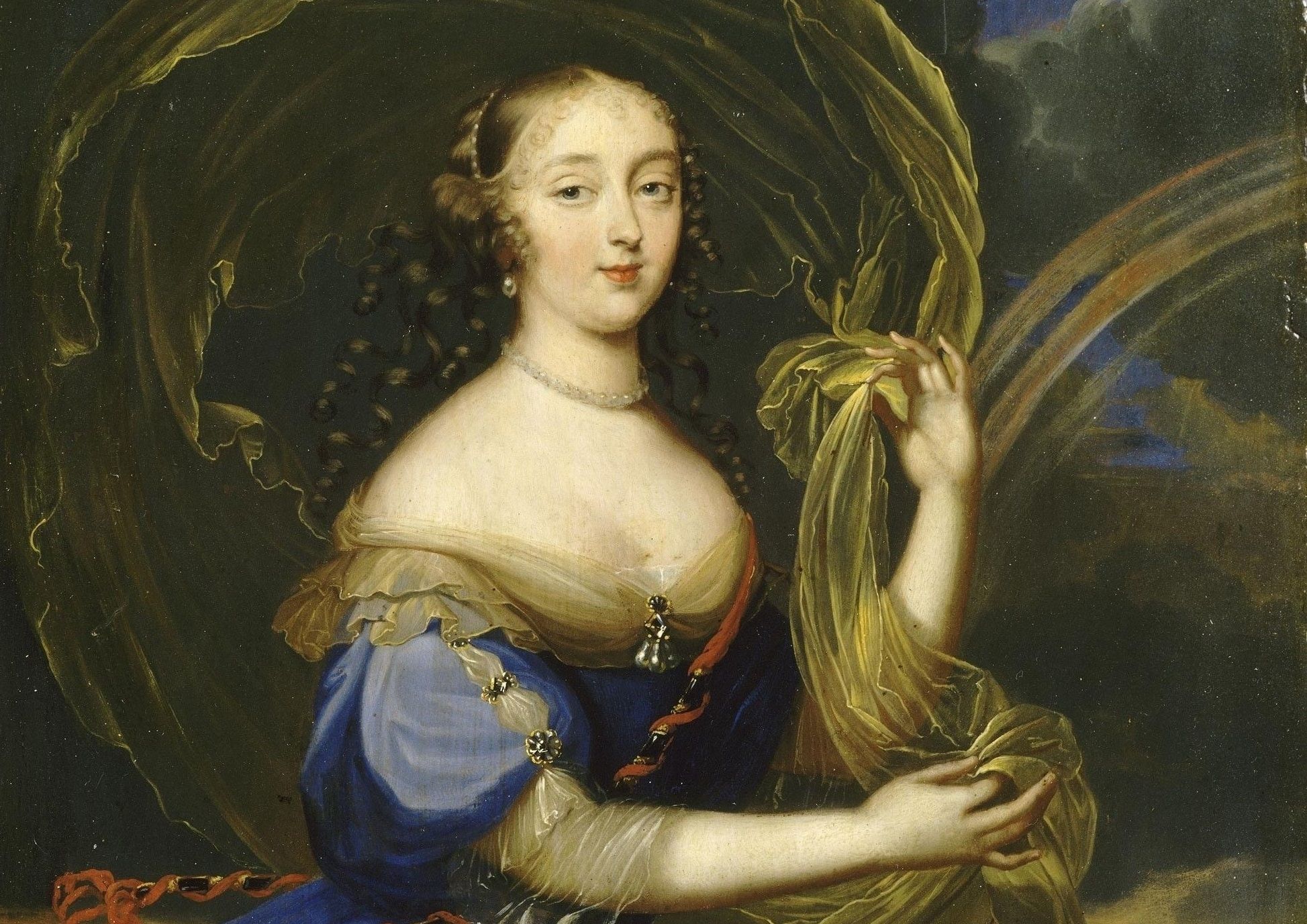 Athenais, Mistress of Louis XIV, in a blue dress.