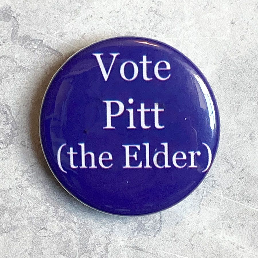 A round blue badge with 