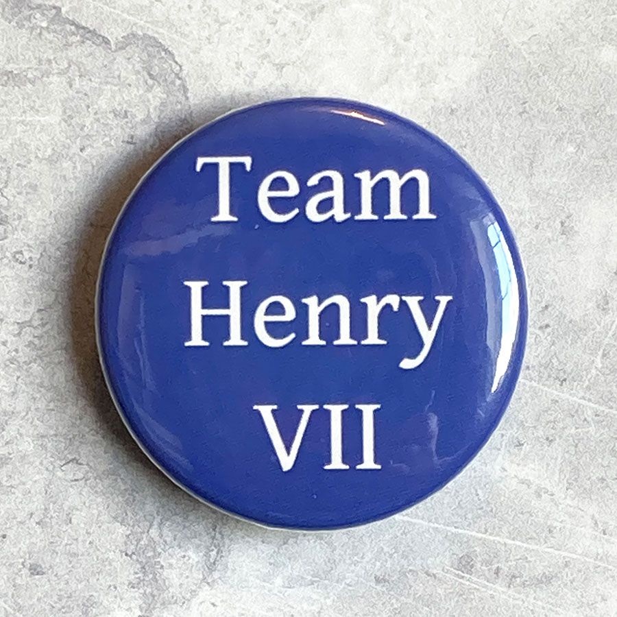 A round blue badge with 