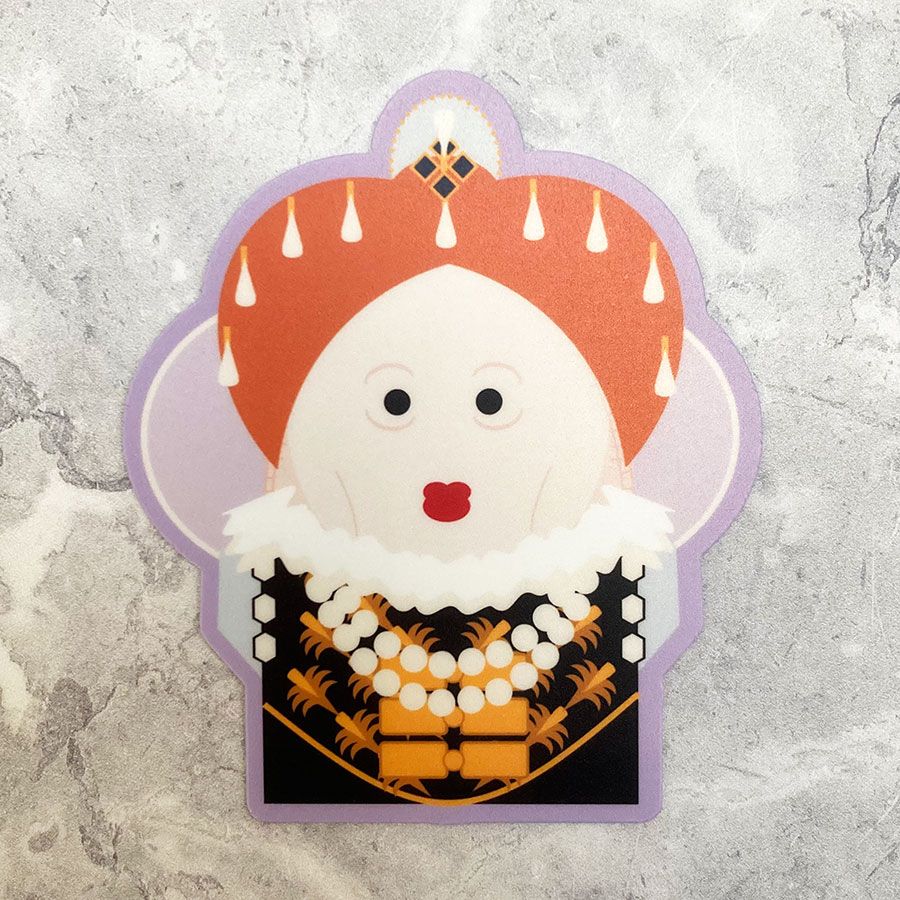 A sticker showing Queen Elizabeth I.