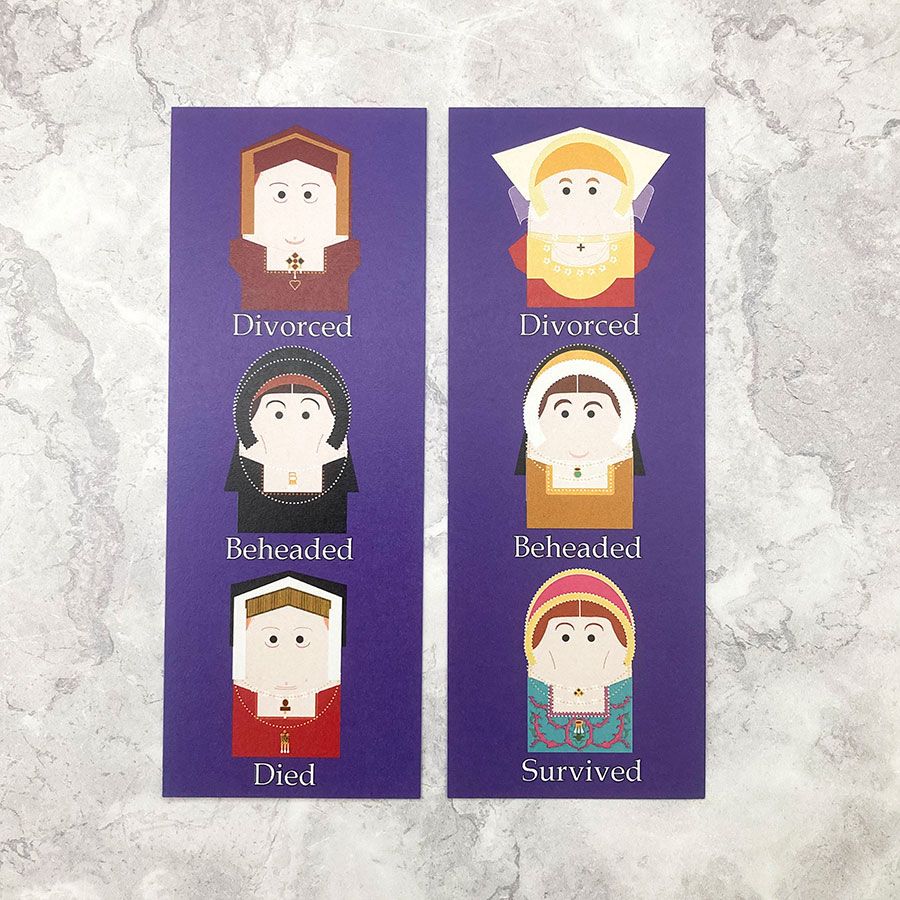 Two bookmarks showing the 6 wives of Henry VIII.
