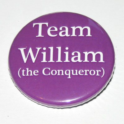 A round purple badge with 