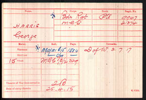 george harris medal card