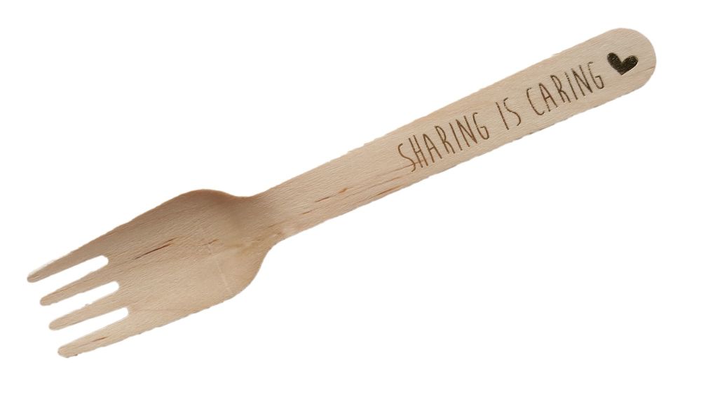 Sharing is Caring  Gold Foiled Wooden Fork - 166mm -  Pack of 10