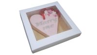 White Square Cookie Box With Gold Insert & Window Lid -140mm x 140mm x 30mm -  Pack of 10