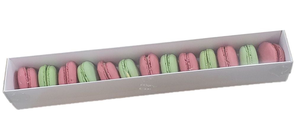 White Sleeve Macaron Box With Clear Lid For 12 Macarons- 360 x 50 x 50mm P