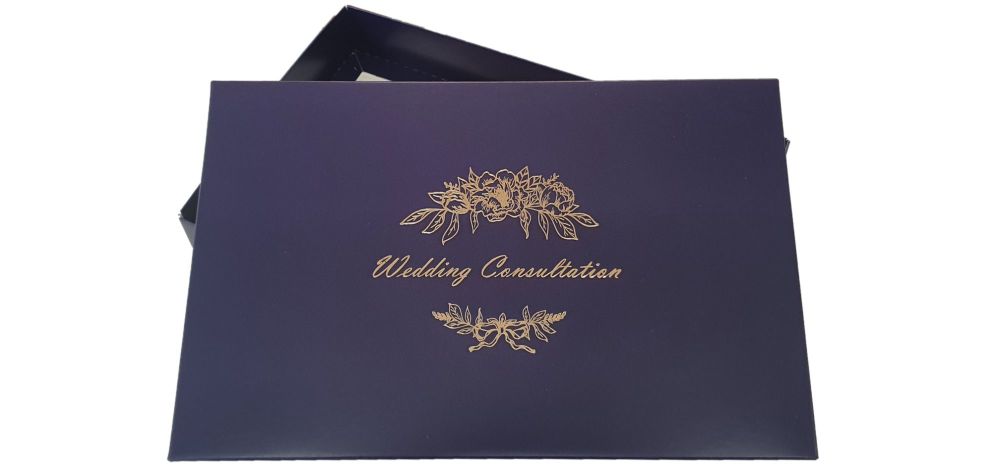Aubergine Wedding Consultation Box With Gold Foil Design - 240mm x 155mm x 