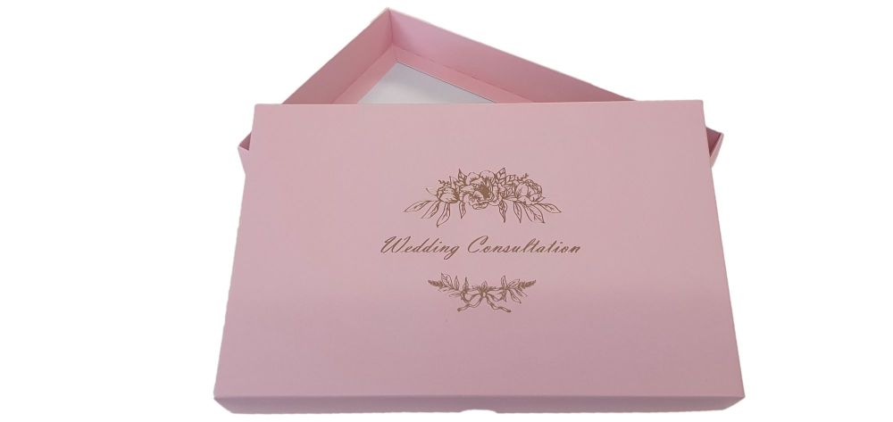 Pink  Wedding Consultation Box With Gold Foil Design - 240mm x 155mm x 30mm