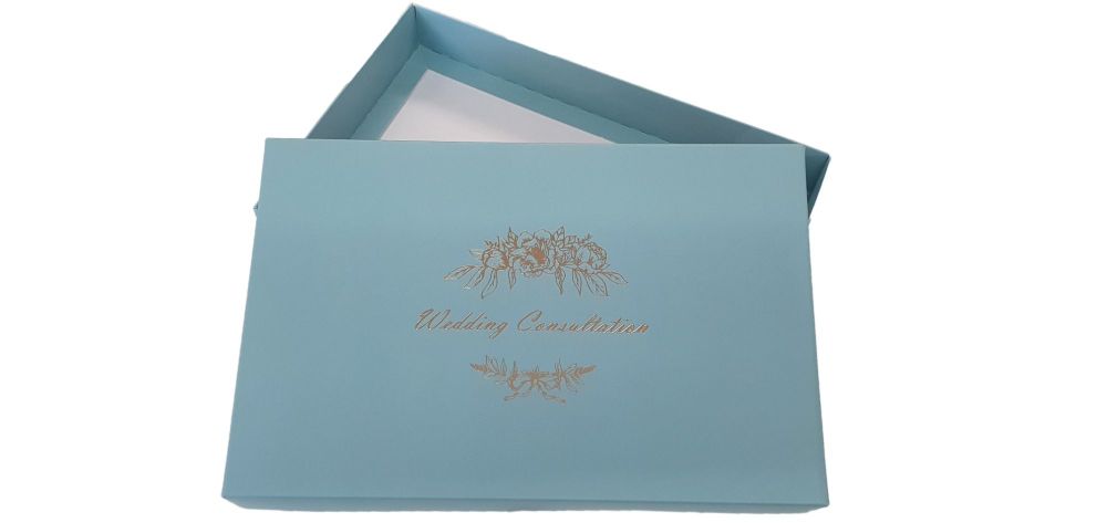 Turquoise Wedding Consultation Box With Foiled Turquoise Non Window Lid - 240mm x 155mm x 30mm - Pack of 10