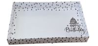 Dalmatian Print Large Biscuit/Cookie Box With Foiled Happy Birthday Clear Lid- 240mm x 155mm x 30mm - Pack of 10
