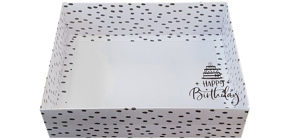 Dalmatian Print Hamper Box With Foiled Happy Birthday Clear Lid - 250mm x 195mm x 70mm- Pack of 10