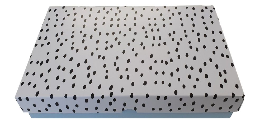 Blue Deep Dalmatian Print Lid Large Biscuit/Cookie Box -240mm x 155mm x 50mm -  Pack of 10