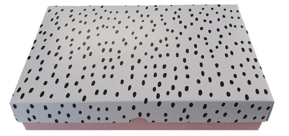 Pink Deep Dalmatian Print Lid Large Biscuit/Cookie Box -240mm x 155mm x 50mm -  Pack of 10