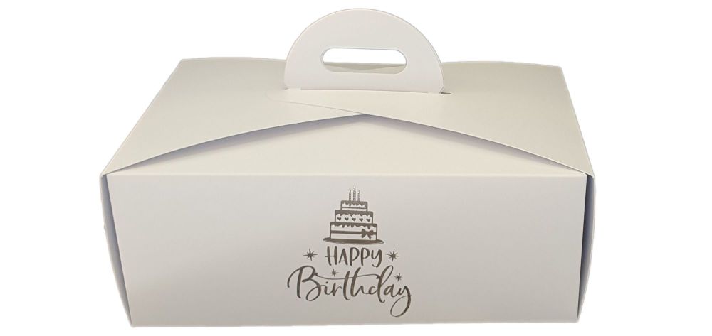 White Birthday Foiled Handle Presentation Box With Divider Insert - 222mm x