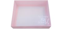  'Welcome To The World' Pink Hamper Box With White Foiled Clear Lid - 250mm x 195mm x 70mm - Pack of 10