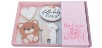 'Welcome To The World' Pink  Large Biscuit/Cookie Box With Clear Lid & Foiled Belly Band - 240mm x 155mm x 30mm - Pack of 10