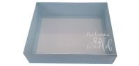 'Welcome To The World' Pale Blue Hamper Box With White Foiled Clear Lid - 250mm x 195mm x 70mm - Pack of 10