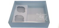 'Welcome To The World' Pale Blue Hamper Box With White Foiled Clear Lid & 2pk Insert - 250mm x 195mm x 70mm - Pack of 10