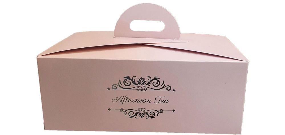 Pink Afternoon Tea Foiled Handle Presentation Box With Divider Insert - 222mm x 152mm x 85mm - Pack of 10
