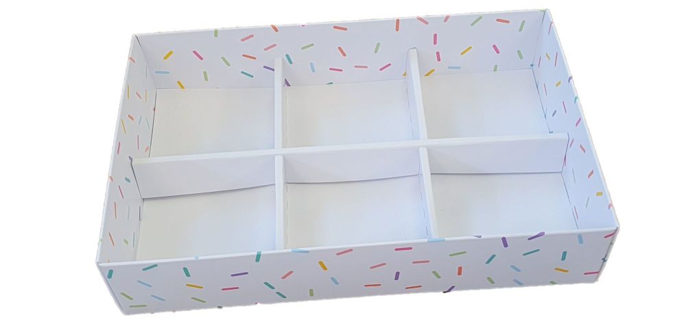 Sprinkle Print Deep 6pk Large Brownie/Sweet Box With Clear Lid & Insert - 240mm x 155mm x 50mm -  Pack of 10