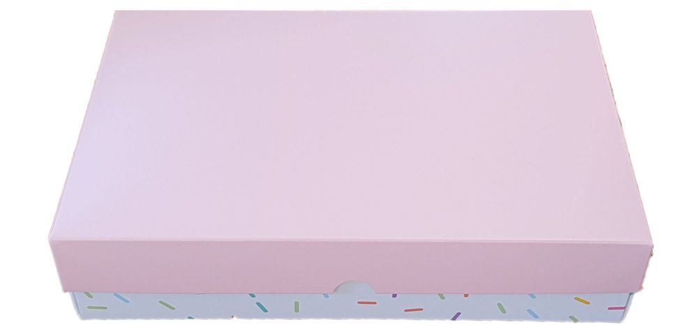Sprinkle Print Deep Large Biscuit/Cookie Box with Pink Non Window Lid -240mm x 155mm x 50mm - Pack of 10