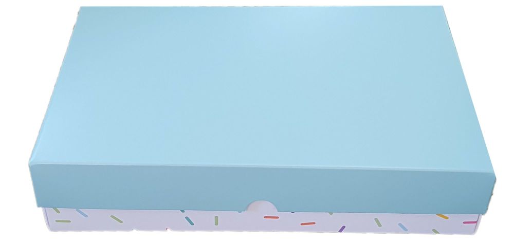 Sprinkle Print Deep Large Biscuit/Cookie Box with Turquoise Non Window Lid -240mm x 155mm x 50mm - Pack of 10