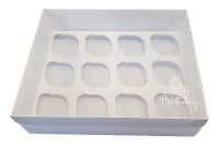 White Luxury Happy Birthday 12pk Cupcake Box With Clear Lid & Insert - 315mm x 250mm x 90 mm - Pack of 10