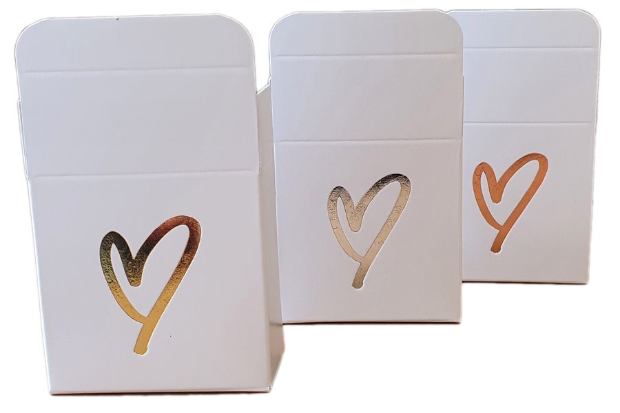 White Small Non Window Single Macaron Box With Foiled Heart- 56mm x 56mm x 