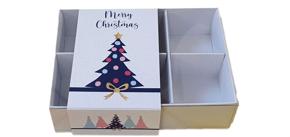 White Small 6pk White Christmas Tree Print Chocolate Box With Clear Lid, Pr