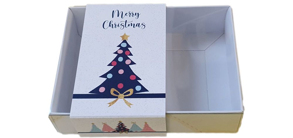 White Christmas Tree Print Small Rectangle Cookie Box With Clear Lid, Print