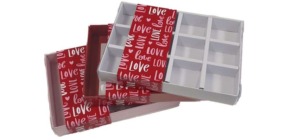  12pk Valentines Chocolate Box With Clear Lid, Insert And Printed Belly (Co