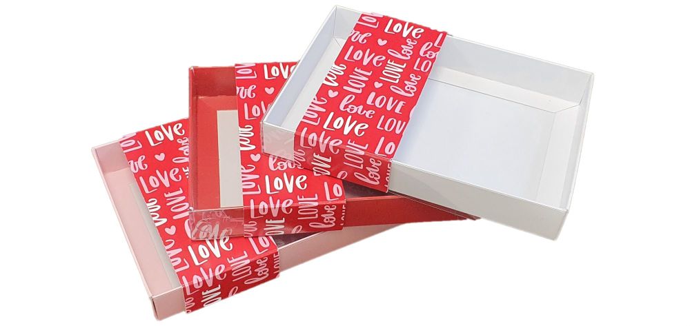 Valentine's C6 Cookie Box With Printed Belly Band And Clear Lid (Colour Base To Be Chosen And Price Will Vary ) 165mm x 115mm x 26mm- Pack of 10