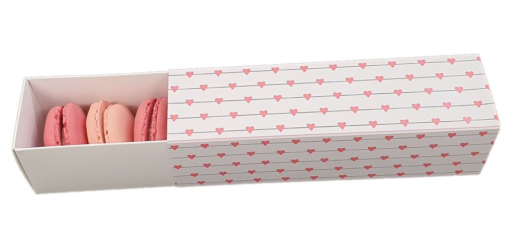 Valentines 6pk Macaron Box Non-Window Printed Sleeve and White Base - 185mm x 52mm x 52mm - Pack of 10