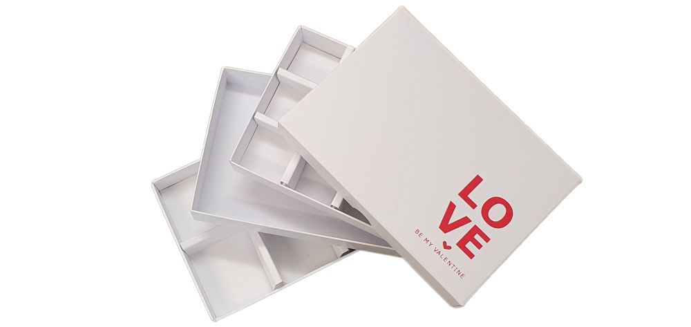Valentine's White C6 Box with Red Foiled "Love"  Non-Window Lid (Style Of Box To Be Chosen and Price will vary) -165mm x 115mm x 26mm  Pack of 10