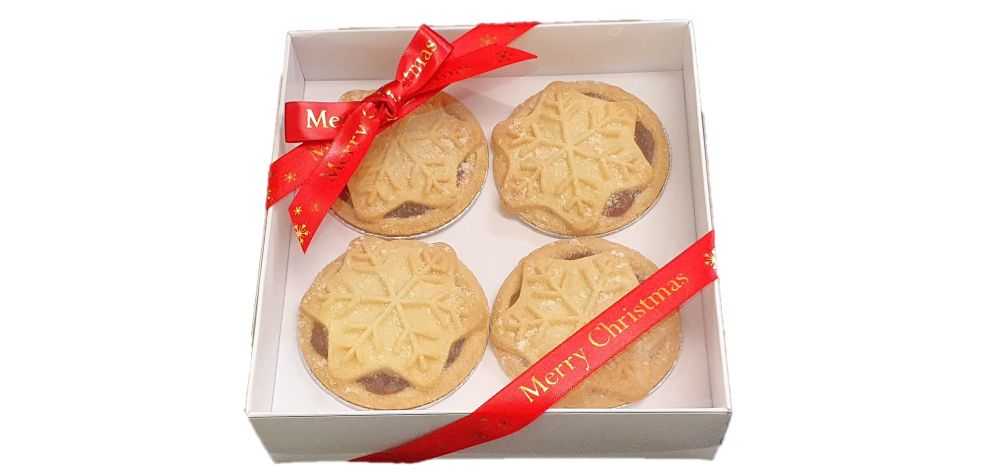Christmas  4pk Mince Pie White Box  With Clear Lid & Insert  - 155mm x 155mm x 50mm - Pack of 10