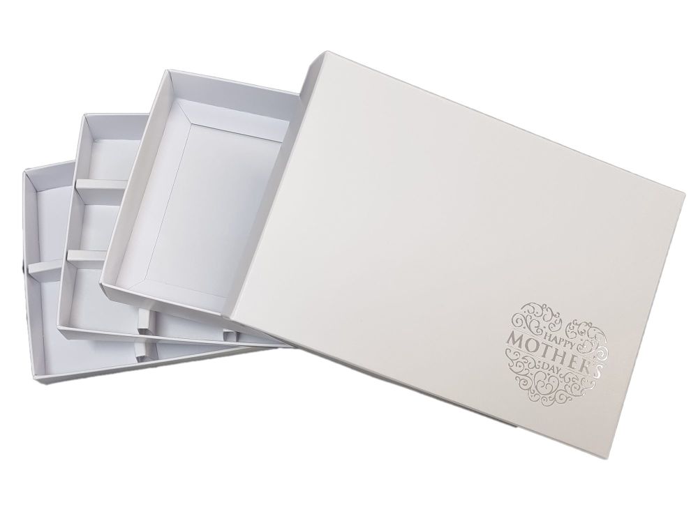 Mother's Day White C6 Box with Silver Foiled Non-Window Lid (Style Of Box To Be Chosen and Price will vary) -165mm x 115mm x 26mm  Pack of 10